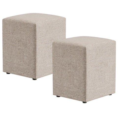Kit 2 Puffs Quadrado Decorativo Sala de Estar Linho Bege