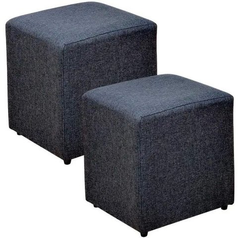 Kit 2 Puffs Quadrado Decorativo Sala de Estar Linho Chumbo