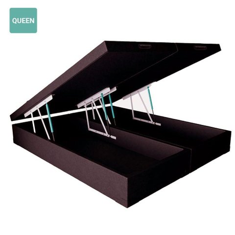 Cama Box Baú Queen Bipartido Sintético Marrom 38x158x198 Estrutura em Madeira Colchão Dos Sonhos