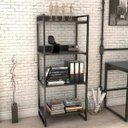 Ver imagem 2 de Kit 02 Estantes com 4 Prateleiras Escritório Estilo Industrial Form 146x60cm Preto Onix - Lyam