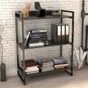 Ver imagem 2 de Kit 02 Estantes com 3 Prateleiras Escritório Estilo Industrial Form 104x80cm Preto Onix - Lyam