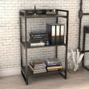 Ver imagem 2 de Kit 02 Estantes com 3 Prateleiras Escritório Estilo Industrial Form 104x60cm Preto Onix - Lyam