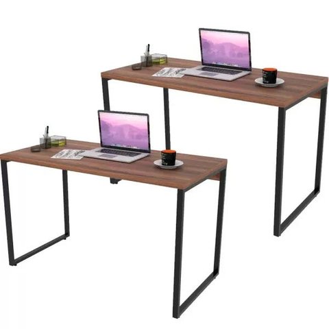 Kit 2 Mesas para Escritório Home Office Estilo Industrial Form 120cm Nogal - Lyam Decor