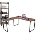 Ver imagem 1 de Kit Mesa De Escritório Industrial em L com Estante 5 Prateleiras Form 150x150 Nogal - Lyam Decor