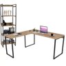 Kit Mesa De Escritório Industrial em L com Estante 5 Prateleiras Form 150x150 Carvalho - Lyam - 1