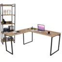 Ver imagem 1 de Kit Mesa De Escritório Industrial em L com Estante 5 Prateleiras Form 150x150 Carvalho - Lyam