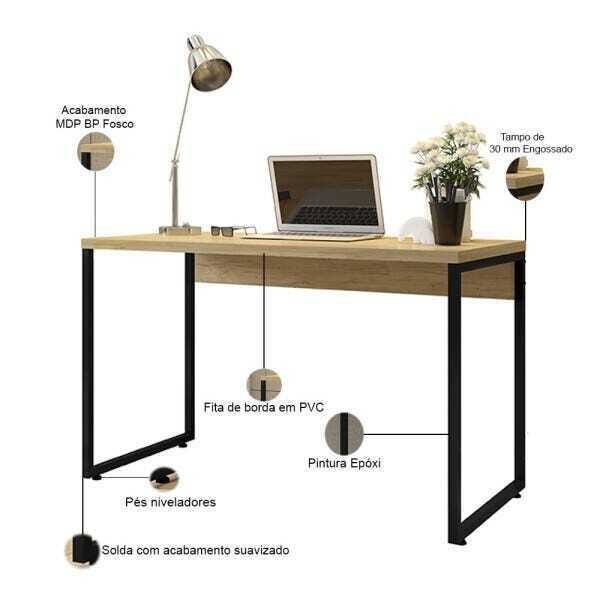 Mesa para Escritório e Home Office Industrial Soft F01 Nature Fosco - Lyam Decor - 3
