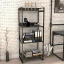 Ver imagem 3 de Kit Mesa Para Escritório com Estante 4 Prateleiras Industrial Form 135 cm Preto Onix - Lyam Decor