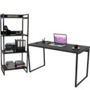 Ver imagem 1 de Kit Mesa Para Escritório com Estante 4 Prateleiras Industrial Form 135 cm Preto Onix - Lyam Decor