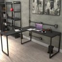 Ver imagem 2 de Mesa para Escritório Home Office Estilo Industrial em L Form 150x150cm Preto Onix - Lyam Decor