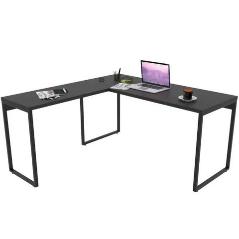 Mesa para Escritório Home Office Estilo Industrial em L Form 150x150cm Preto Onix - Lyam Decor