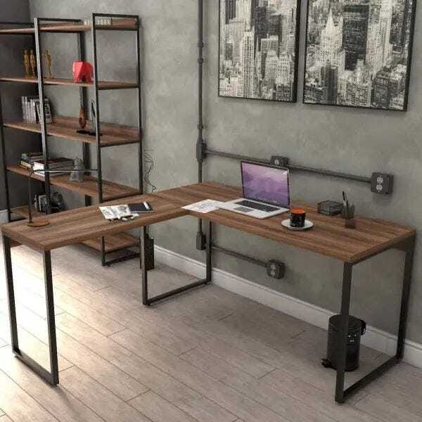 Mesa para Escritório Home Office Estilo Industrial em L Form 150x150cm - Lyam Decor - 2