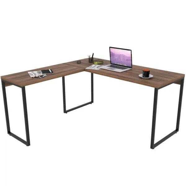 Mesa para Escritório Home Office Estilo Industrial em L Form 150x150cm - Lyam Decor - 1
