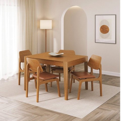 Conjunto Sala de Jantar Mesa Extensível 4 Cadeiras Madeira Maciça MDF Tarsila Jandaia CabeCasa MadeiraOriginals Marrom