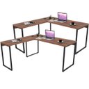 Ver imagem 1 de Kit 2 Mesas para Escritório Home Office Estilo Industrial em L Form 150x150cm Nogal - Lyam Decor