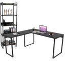 Ver imagem 1 de Kit Mesa Escritório Industrial em L com Estante 5 Prateleiras Form 150x150 Preto Onix - Lyam Decor
