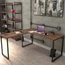 Ver imagem 2 de Kit Mesa Para Escritório Industrial em L com 2 Estantes com 5 Prateleiras Form Nogal - Lyam Decor