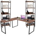 Ver imagem 1 de Kit Mesa Para Escritório Industrial em L com 2 Estantes com 5 Prateleiras Form Nogal - Lyam Decor