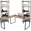 Ver imagem 1 de Kit Mesa Para Escritório Industrial em L com 2 Estantes com 5 Prateleiras Form Carvalho - Lyam