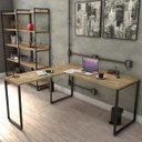 Ver imagem 2 de Kit Mesa Para Escritório Industrial em L com 2 Estantes com 5 Prateleiras Form Carvalho - Lyam