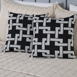 Kit Peseira Grécia 5 Peças Queen Tecido Jacquard Acompanha Almofadas Cheias:preto - 5