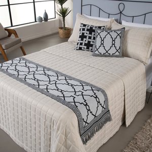 Kit Peseira Grécia 5 Peças Queen Tecido Jacquard Acompanha Almofadas Cheias:preto