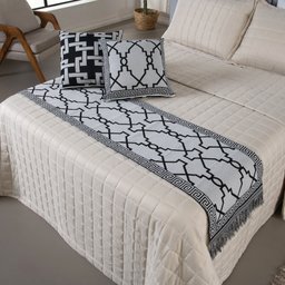 Kit Peseira Grécia 5 Peças Queen Tecido Jacquard Acompanha Almofadas Cheias:preto - 7