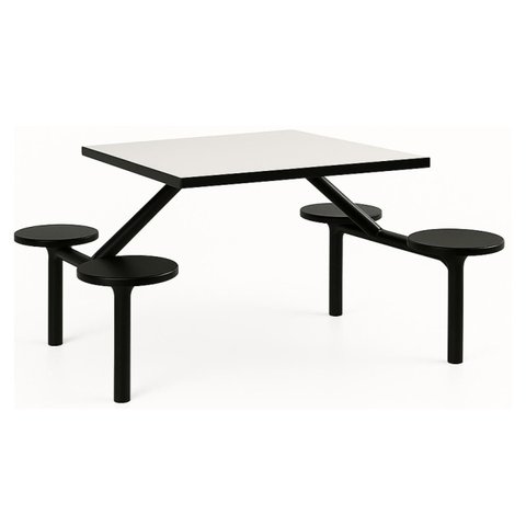 Mesa para Refeitório Fixa 4 Lugares MDP Branco de 25 mm - Assento Preto - 50301