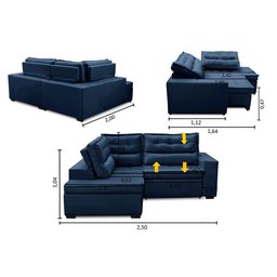 Sofá de Canto Retrátil e Reclinável com Molas LE 2,50x2,00m Viviane Suede Azul Madelina Decor - 2