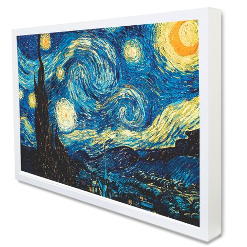 Quadro Decorativo Caixa Noite Estrelada - Van Gogh Tacolado Moldura Caixa 3cm Madeira com Vidro 60 X