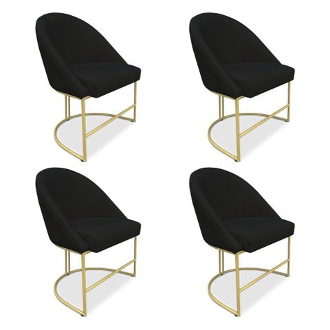 Kit 04 Cadeiras Poltrona de Jantar Bela Veludo Preto Base Metálica Industrial Dourado - Pallazio