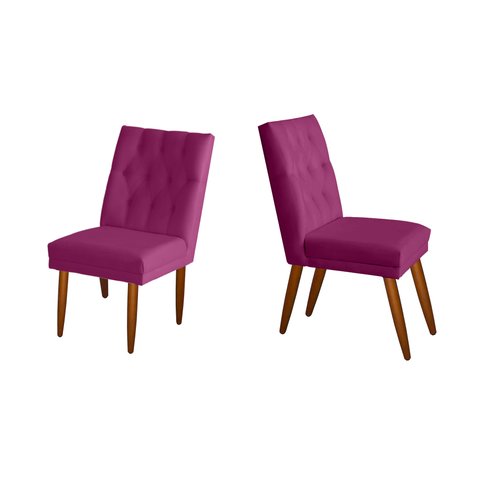 Jogo 02 Cadeiras de Jantar Estofada Cozinha Paris Suede Rosa Pink Eli Móveis