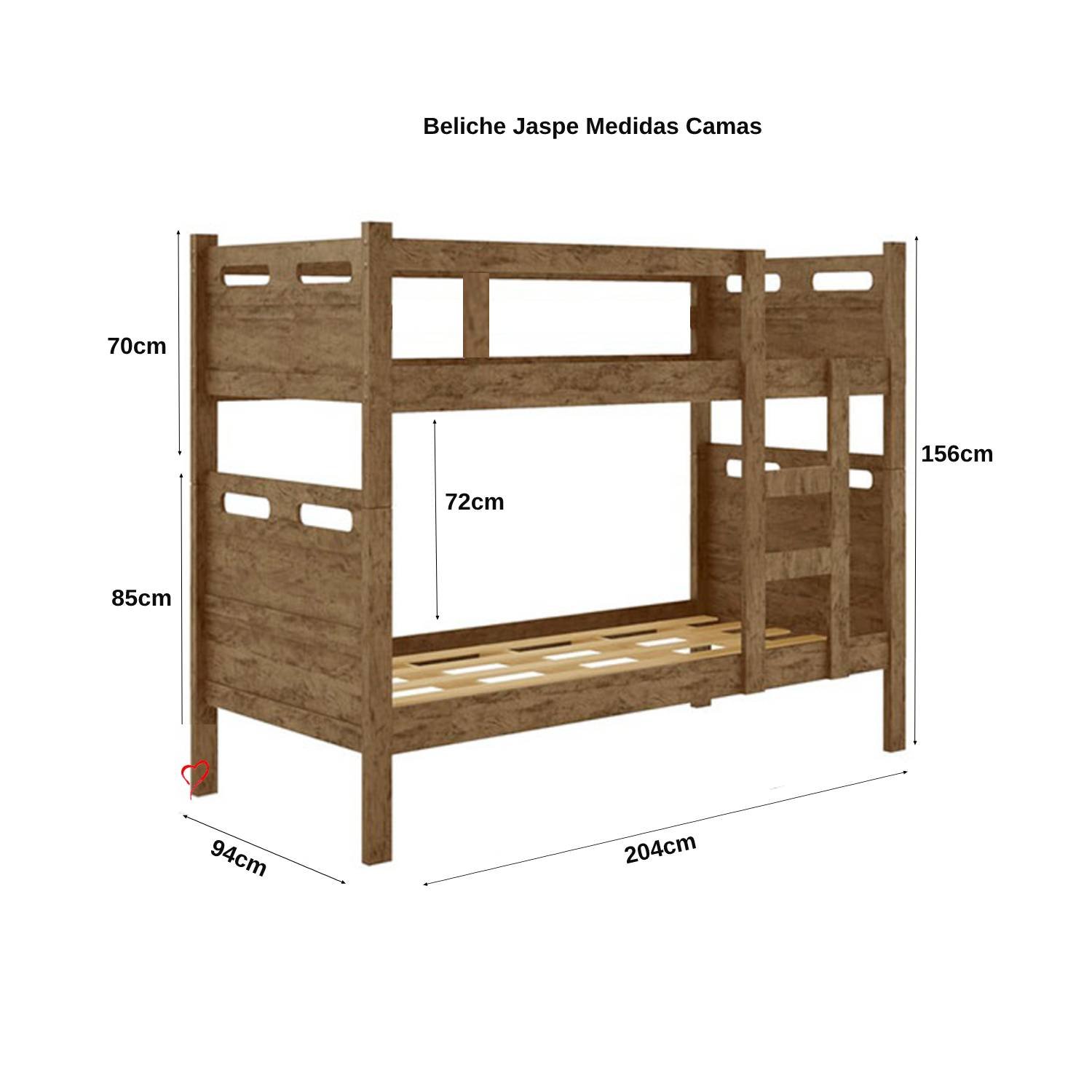 Cama Beliche com 2 Colchões Solteiro Jaspe Castanho - 5