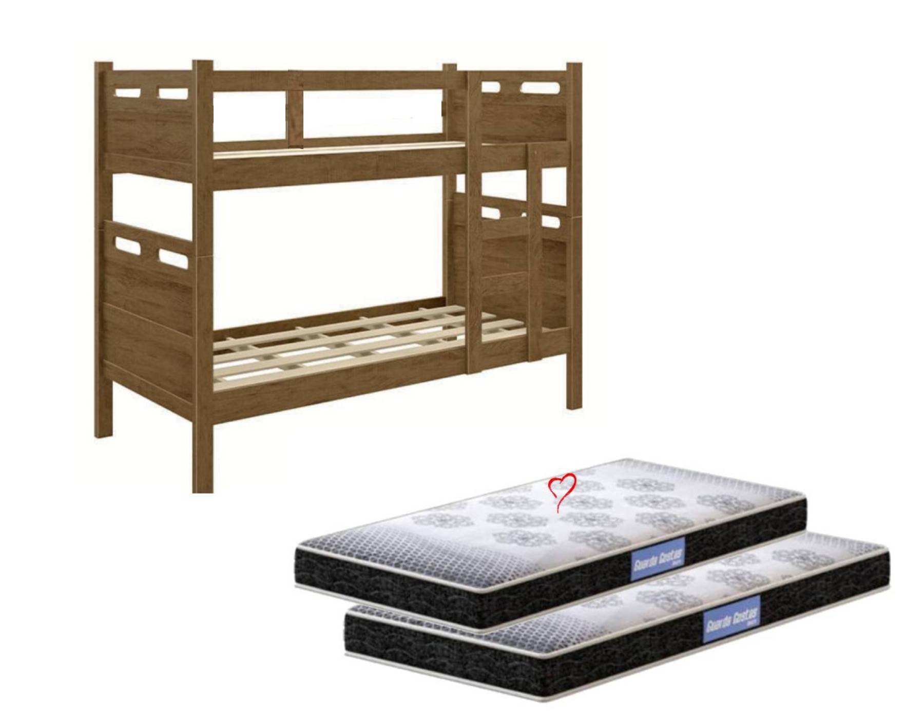 Cama Beliche com 2 Colchões Solteiro Jaspe Castanho - 1