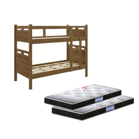Cama Beliche com 2 Colchões Solteiro Jaspe Castanho