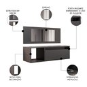 Ver imagem 3 de Penteadeira Camarim com Espelho Suspensa 90cm 1 Porta Elle M24 Preto - Mpozenato