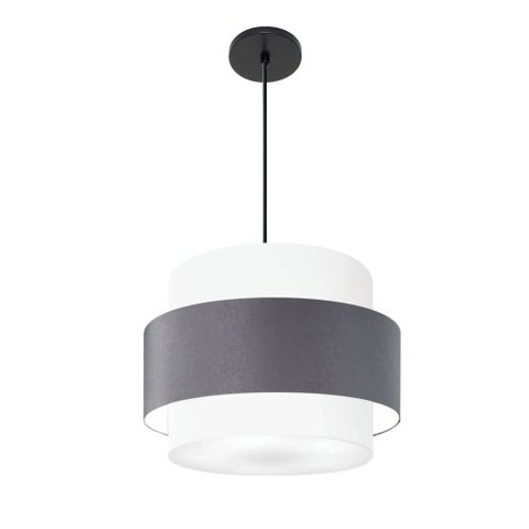 Lustre para Sala de Jantar Vivare Md-4392 Cúpula em Tecido 40cm Lustres Vivare Branco-cinza-escuro-b