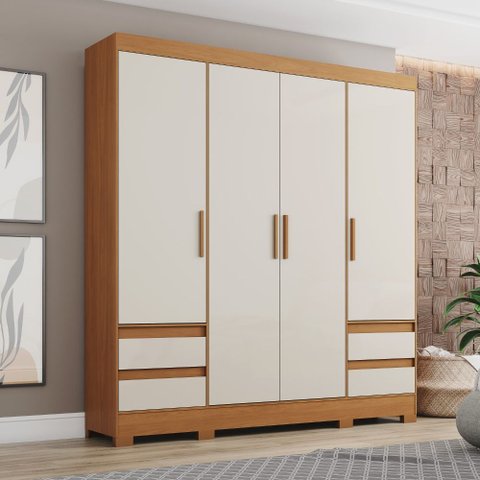 Guarda Roupa Roupeiro Casal Bernardi B383 Briz 4 Portas 4 Gavetas Cinamomo Off White Henn