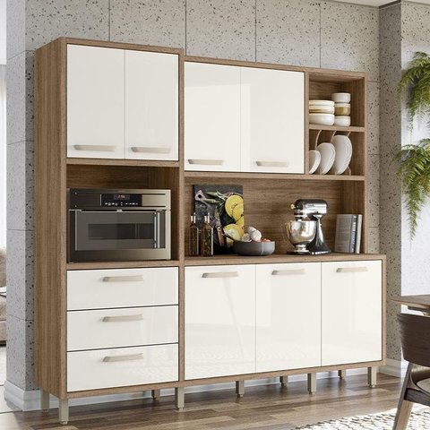 Armario Cozinha Leona 7 Portas e 3 Gavetas Carvalho Rustico/Off White