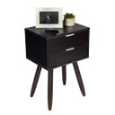 Ver imagem 1 de Mesa De Cabeceira Retro Preto Com 2 Gavetas De 40cm Pé Marrom Escuro Envio Montado
