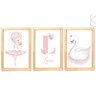 Quadros decoração quarto menina Bailarina e Cisne com vidro:Pinus - 1