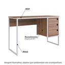 Ver imagem 2 de Mesa de Escritório Industrial com 3 Gavetas - Branco/Mel