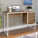 Ver imagem 1 de Mesa de Escritório Industrial com 3 Gavetas - Branco/Mel