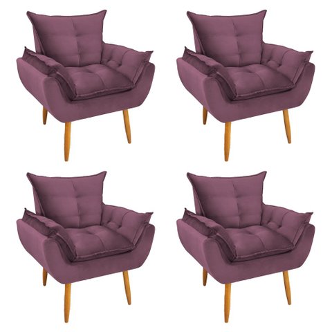 Kit 4 Poltronas Decorativa Opala Pés Palito Veludo Lilas Chamby Móveis