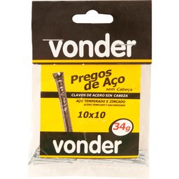 Prego de aço 10x10 sem cabeça zincado 100 peças - Vonder - 2