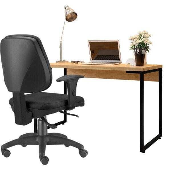 Kit Cadeira Escritório Job Crepe e Mesa Escrivaninha Industrial Soft Nature Fosco - Lyam Decor - 1