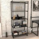 Ver imagem 2 de Estante Multiuso 5 Prateleiras Escritório Estilo Industrial Form 187x80 cm Preto Onix - Lyam Decor
