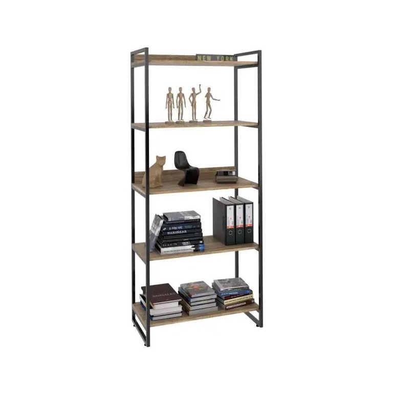 Estante Multiuso 5 Prateleiras Escritório Estilo Industrial Form 187x80 cm Carvalho - Lyam Decor