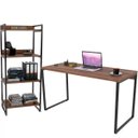 Ver imagem 1 de Kit Mesa Para Escritório com Estante 4 Prateleiras Industrial Form 135 cm Nogal - Lyam Decor