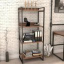 Ver imagem 3 de Kit Mesa Para Escritório com Estante 4 Prateleiras Industrial Form 135 cm Nogal - Lyam Decor